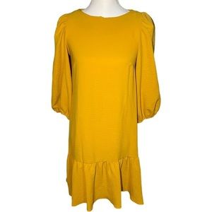 DKNY Flounce Hem 3/4 Length Balloon Sleeves Gold Mustard Yellow‎